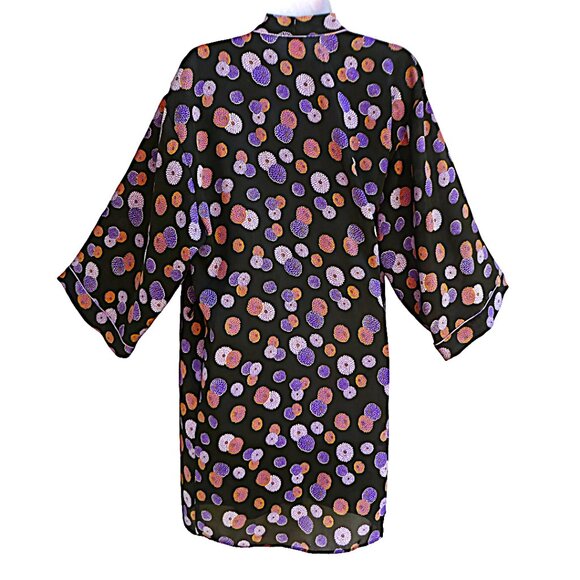 Vintage Natori Josie Satin Kimono Robe Dark Floral Moody Contrasting Piping S - Picture 4 of 6